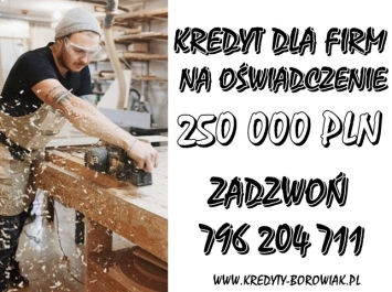 ŁATWO DOSTĘPNY KREDYT DLA FIRM 250 000 PLN NA OŚWIADCZENIE BEZ US !