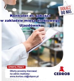 Kontroler ds. Jakości w Zakładzie Mięsa Drobiowego w Ujazdówku